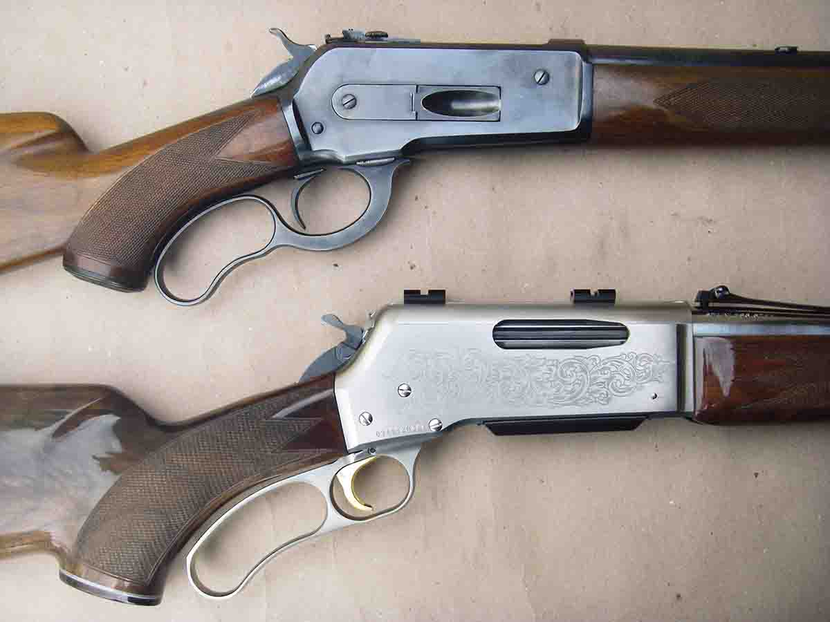 Curved pistol grips have always been popular on leverguns such as the Winchester Model 71 (top) and Browning BLR White Gold Medallion (bottom).